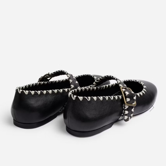 Johnny Was Black Flats with Cream Stitching - Picture 8 of 11